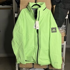 Adidas Men Rain Windbreaker Jacket Green Spark My Shelter R.R.J High Visibility-
